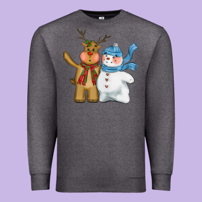 Christmas Reindeer Snowman Premium Sweatshirt Designed By Cowgirlartshop