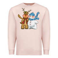 Pale Pink christmas reindeer snowman Premium Sweatshirt - CowGirlArtShop