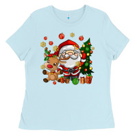 Baby Blue santa and reindeer Ladies Tee - AdoDesignShop