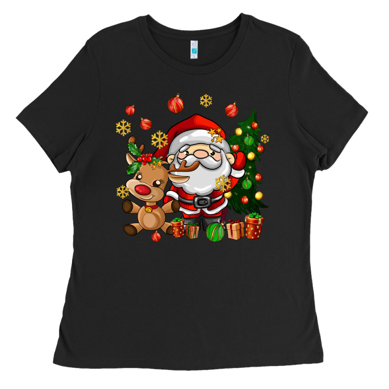Santa And Reindeer Ladies Tee by AdoDesignShop | Teevron