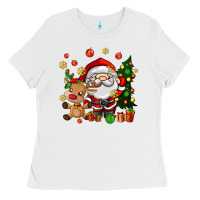 White santa and reindeer Ladies Tee - AdoDesignShop