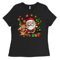 Black santa and reindeer Ladies Tee - AdoDesignShop