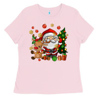 Bubblegum Pink santa and reindeer Ladies Tee - AdoDesignShop