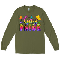 Army Green Gay Pride With Butterfly Long Sleeve Tee - BundleAndBundleShop
