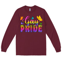 Burgundy Gay Pride With Butterfly Long Sleeve Tee - BundleAndBundleShop