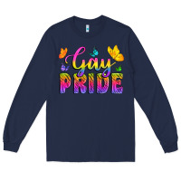 Navy Gay Pride With Butterfly Long Sleeve Tee - BundleAndBundleShop