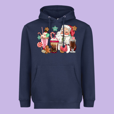 Pink Santa Christmas Santa Coffe Cups Heavyweight Hoodie Designed By Cowgirlartshop