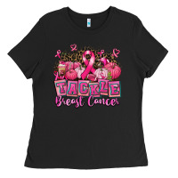 Black tackle breast cancer with pumpkin Ladies Tee - AdoDesignShop