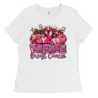 White tackle breast cancer with pumpkin Ladies Tee - AdoDesignShop