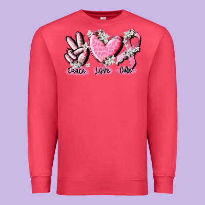 Peace Love Cure Breast Cancer Premium Sweatshirt Designed By Cowgirlartshop