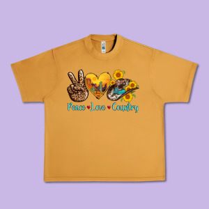 Peace Love Country Cowhide Cowboy Hat Urban Heavy Tee Designed By Adodesignshop