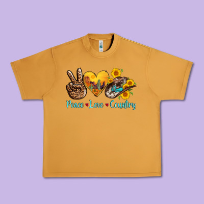 Peace Love Country Cowhide Cowboy Hat Urban Heavy Tee Designed By Adodesignshop