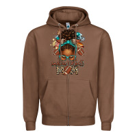 Chestnut American Football Mom Afro Messy Bun Zipper Hoodie - texasbilliewilder
