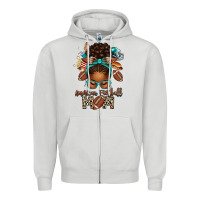 Dove Grey American Football Mom Afro Messy Bun Zipper Hoodie - texasbilliewilder
