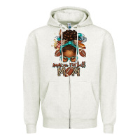 Oatmeal Heather American Football Mom Afro Messy Bun Zipper Hoodie - texasbilliewilder