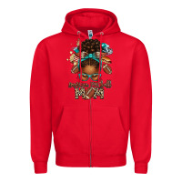 Red American Football Mom Afro Messy Bun Zipper Hoodie - texasbilliewilder