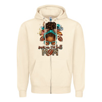 Sandshell American Football Mom Afro Messy Bun Zipper Hoodie - texasbilliewilder