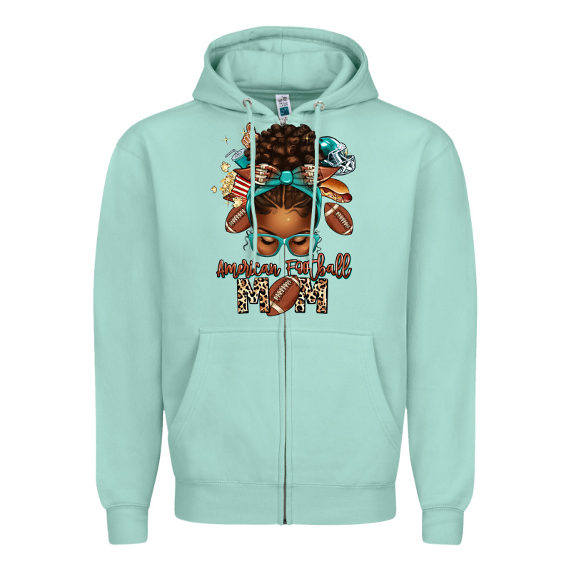 American Football Mom Afro Messy Bun Zipper Hoodie by texasbilliewilder | Teevron