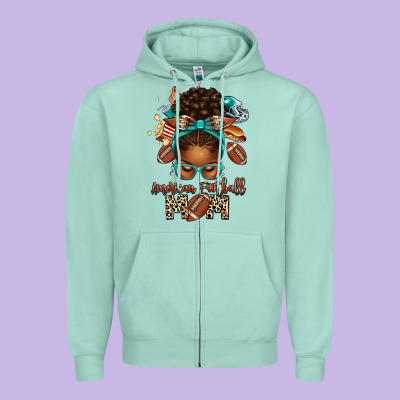 American Football Mom Afro Messy Bun Zipper Hoodie Designed By Texasbilliewilder