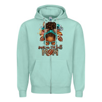 Seafoam American Football Mom Afro Messy Bun Zipper Hoodie - texasbilliewilder
