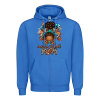 True Royal American Football Mom Afro Messy Bun Zipper Hoodie - texasbilliewilder