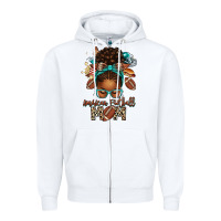 White American Football Mom Afro Messy Bun Zipper Hoodie - texasbilliewilder