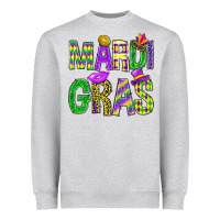 Heather Grey Mardi Gras Carnaval Mask With Fleur De Lis Heavyweight Sweatshirt - BundleAndBundleShop