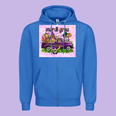 Mardi Gras With Gnomes Zipper Hoodie Designed By Nancycooperartshop