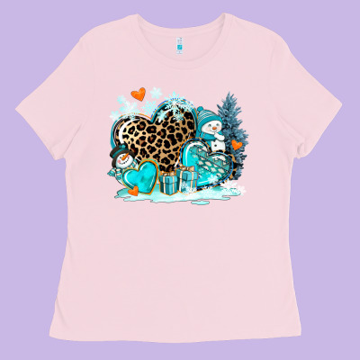 Winter Hearts With Snowmans Ladies Tee Designed By Adodesignshop