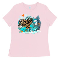 Bubblegum Pink winter hearts with snowmans Ladies Tee - AdoDesignShop