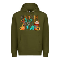 Army Green pumpkin spice and jesus christ Premium Hoodie - CowGirlArtShop