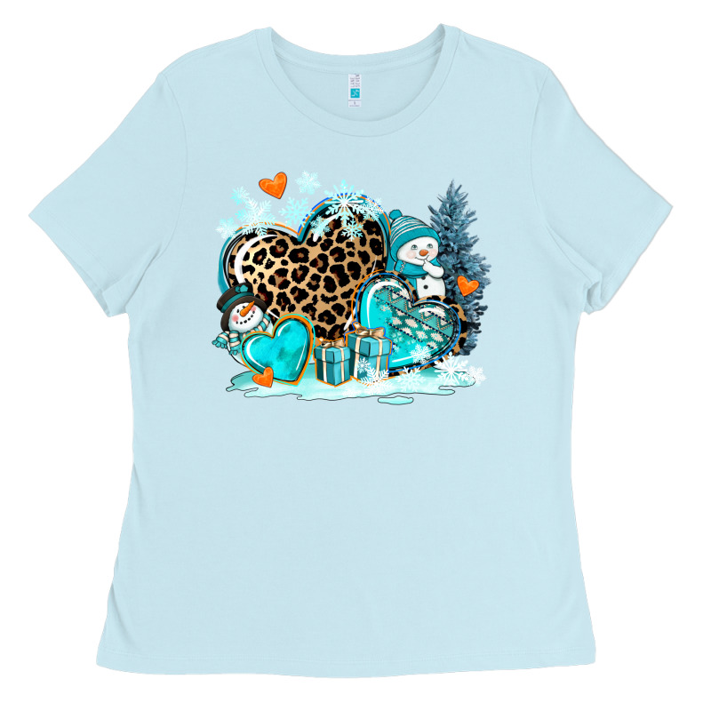 Winter Hearts With Snowmans Ladies Tee by AdoDesignShop | Teevron