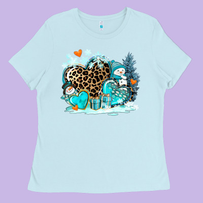 Winter Hearts With Snowmans Ladies Tee Designed By Adodesignshop