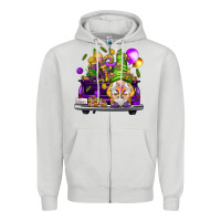 Dove Grey Mardi Gras gnome on the truck Zipper Hoodie - NancyCooperArtShop