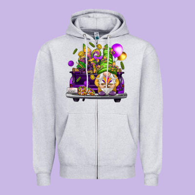 Mardi Gras Gnome On The Truck Zipper Hoodie Designed By Nancycooperartshop