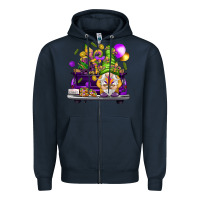 Navy Mardi Gras gnome on the truck Zipper Hoodie - NancyCooperArtShop
