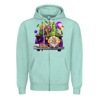 Seafoam Mardi Gras gnome on the truck Zipper Hoodie - NancyCooperArtShop