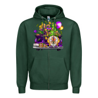 Sports Green Mardi Gras gnome on the truck Zipper Hoodie - NancyCooperArtShop