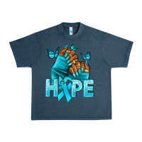 Midnight Navy Hope teal ribbon Ovarian Cancer nails Urban Heavy Tee - NancyCooperArtShop