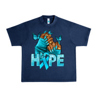 Navy Hope teal ribbon Ovarian Cancer nails Urban Heavy Tee - NancyCooperArtShop