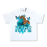 White Hope teal ribbon Ovarian Cancer nails Urban Heavy Tee - NancyCooperArtShop