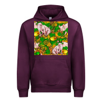 Mauve Wine St patricks  day pig with candy and pot of gold  seamless pattern Urban Hoodie - FaDigitalArtStudio