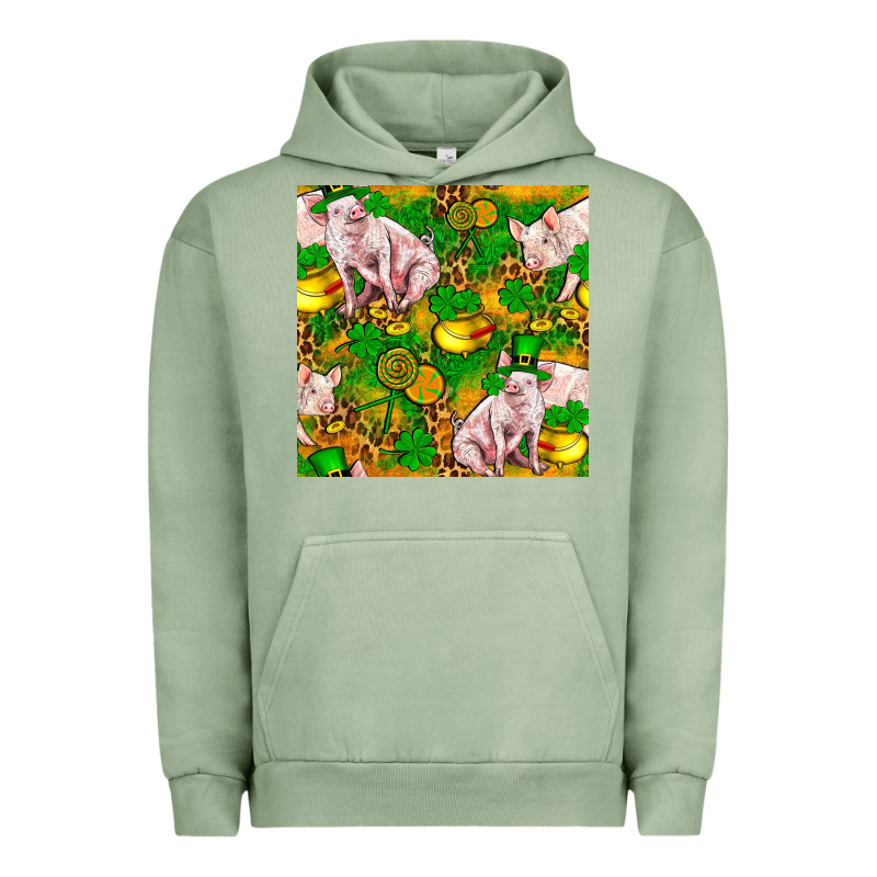 St Patricks  Day Pig With Candy And Pot Of Gold  Seamless Pattern Urban Hoodie by FaDigitalArtStudio | Teevron