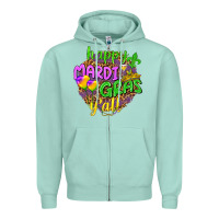 Seafoam Happy Mardi Gras y'all Zipper Hoodie - NancyCooperArtShop