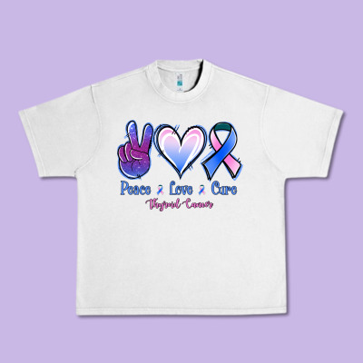 Peace Love Cure Thyroid Cancer Urban Heavy Tee Designed By Nancycooperartshop
