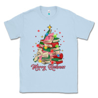 Dusty Blue merry bookmas christmas book tree Classic Tee - MaliasSmallBusiness