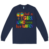 Navy Just A Girl Who Loves Her Wifey Long Sleeve Tee - BundleAndBundleShop