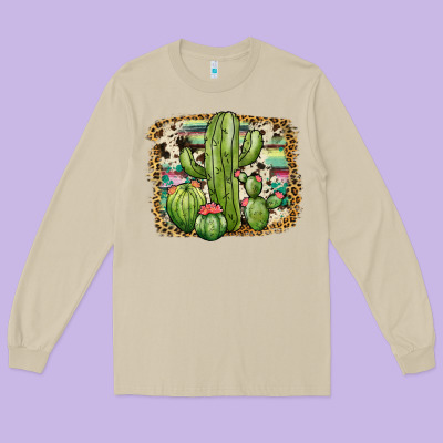 Serape Cowhide Cactus Long Sleeve Tee Designed By Jahusdesignshop