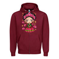 Burgundy Mexican Girl Zipper Hoodie - texasbilliewilder