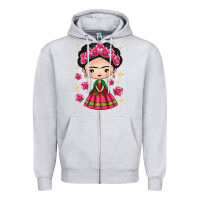Heather Grey Mexican Girl Zipper Hoodie - texasbilliewilder